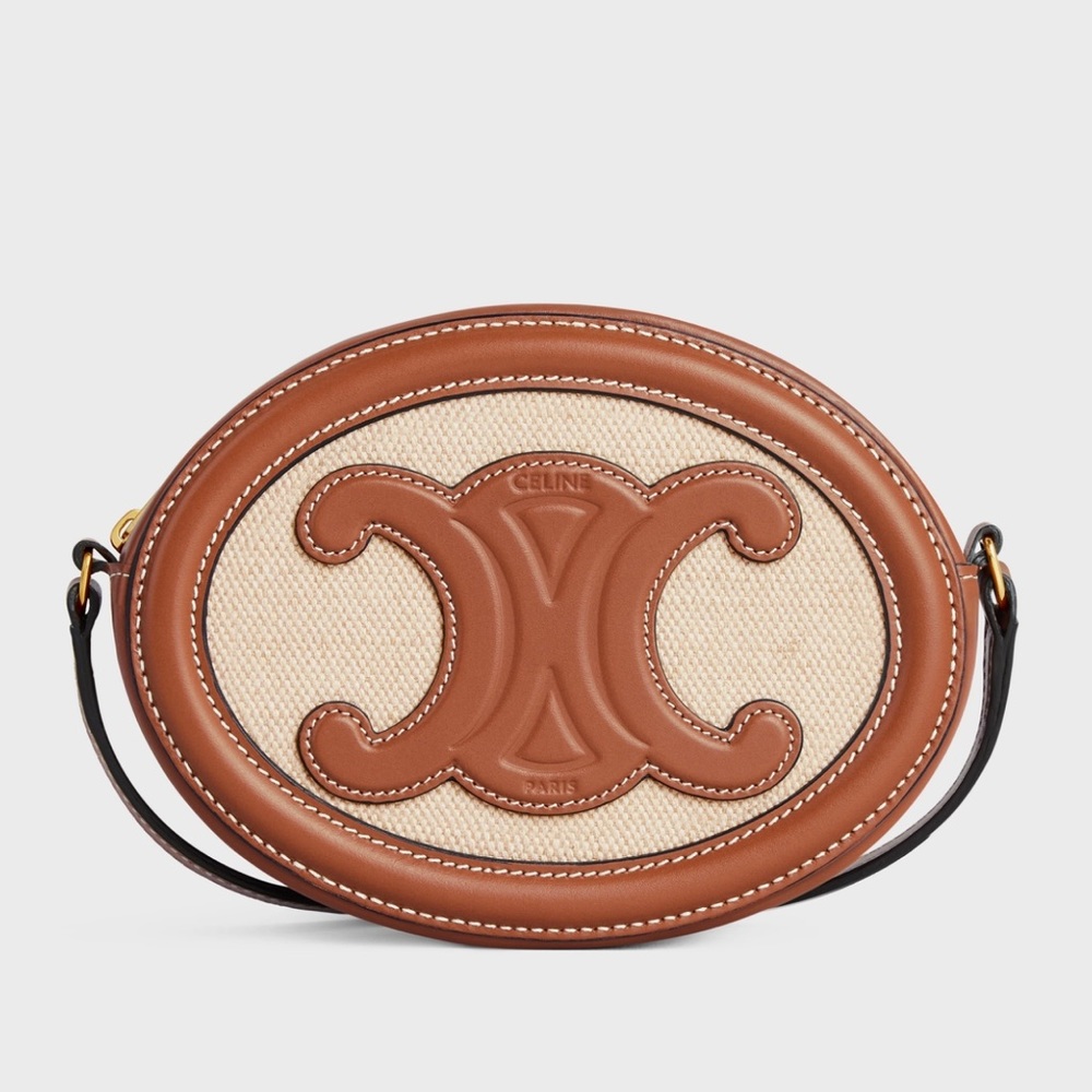 Celine CROSSBODY OVAL PURSE CUIR TRIOMPHE IN TEXTILE AND CALFSKIN